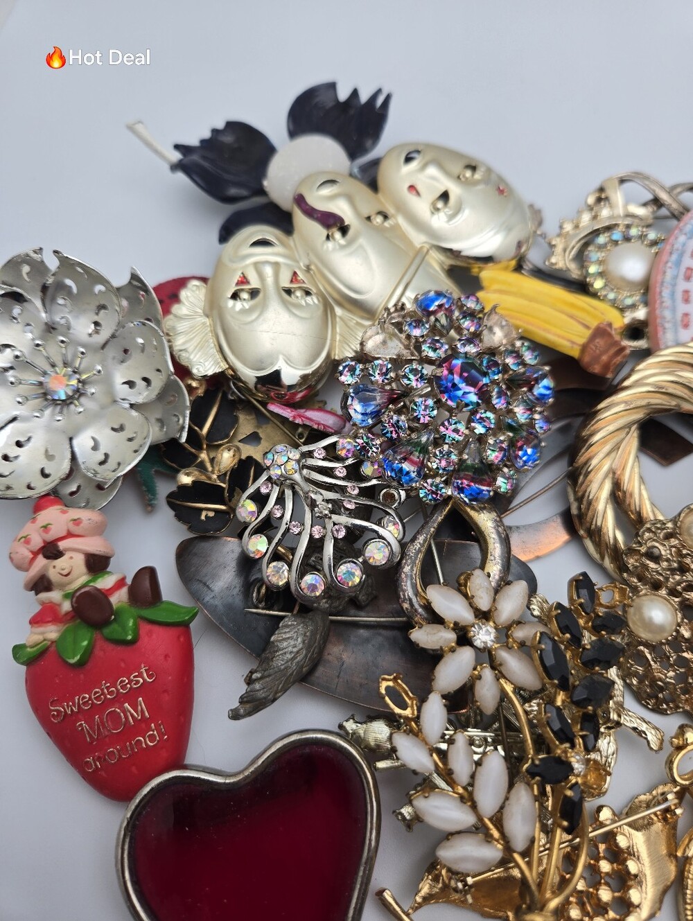 1 lb Craft Vintage Brooch Lot Rhinestone Craft Repair Repurpose Jewelry - Picture 3 of 11